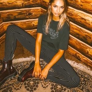 PRINCESS POLLY Moss High Rise Skinny Crop Pants Textured Stripe Black White 2